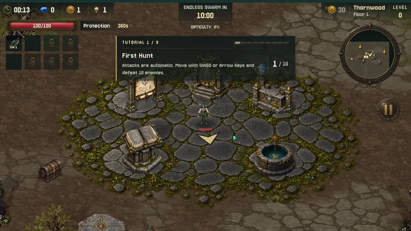 The arrival plaza with the Wishing Well, the Thorn Archive and the Chronicle